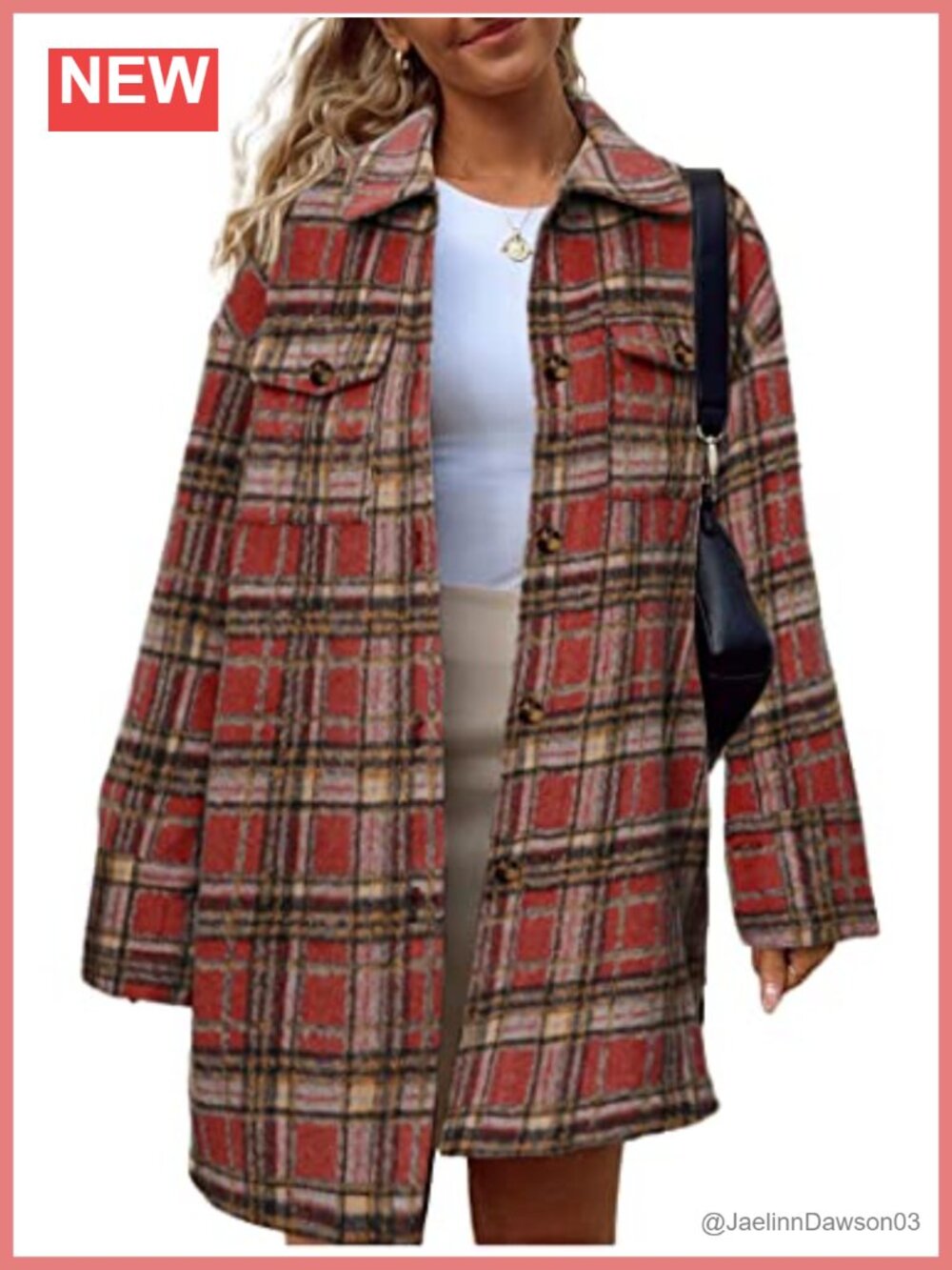 Cropped Plaid Shacket Wool Blend Button Down Jacket